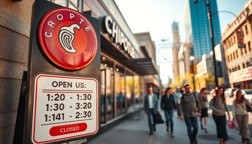 A beautifully designed restaurant hours sign prominently displayed outside a Chipotle restaurant. In the foreground, the sign showcases clear time information, with opening hours in bold lettering and a closed symbol beneath it. The middle layer features the Chipotle restaurant with its signature red logo, a glass facade reflecting the bright daylight. In the background, a bustling city street with pedestrians walking by creates a lively atmosphere. The scene is illuminated by warm, golden hues of afternoon light, casting soft shadows. The angle captures the sign at eye level, emphasizing the importance of the hours displayed. The mood is inviting and approachable, encouraging customers to visit. The surroundings are tidy and well-kept, reflecting the essence of a welcoming dining experience. A beautifully designed restaurant hours sign prominently displayed outside a Chipotle restaurant. In the foreground, the sign showcases clear time information, with opening hours in bold lettering and a closed symbol beneath it. The middle layer features the Chipotle restaurant with its signature red logo, a glass facade reflecting the bright daylight. In the background, a bustling city street with pedestrians walking by creates a lively atmosphere. The scene is illuminated by warm, golden hues of afternoon light, casting soft shadows. The angle captures the sign at eye level, emphasizing the importance of the hours displayed. The mood is inviting and approachable, encouraging customers to visit. The surroundings are tidy and well-kept, reflecting the essence of a welcoming dining experience.